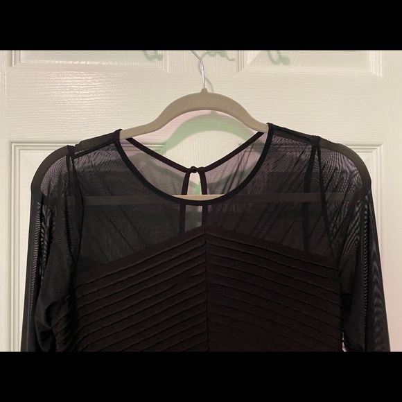 Calvin Klein | Black Bodycon Ruffled Dress with Sheer Neckline and sleeve - Picture 4 of 5